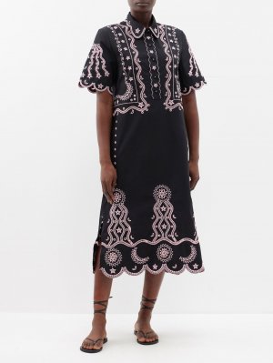 Платье-рубашка dree-b из хлопкового шитья английской вышивки , черный Saloni