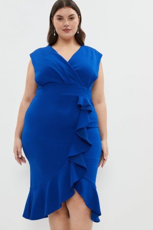 Платье больших размеров из крепа с оборками и топом , синий Coast