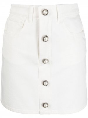 Джинсовая юбка с декоративными пуговицами Alessandra Rich. Цвет: белый