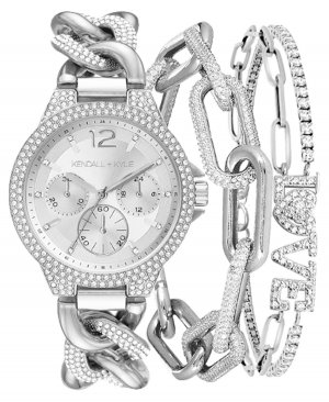 Женские часы-браслет из металлического сплава серебристого цвета, подарочный набор 2 предметов, 35 мм , серебро Kendall + Kylie