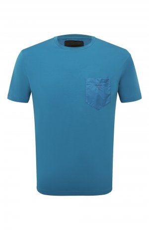 Хлопковая футболка Prada. Цвет: голубой