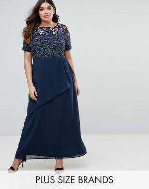 Декорированное платье макси с запахом на юбке Rose Lovedrobe Luxe. Цвет: темно-синий