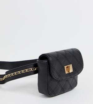 Черная стеганая сумка-кошелек на пояс с цепочкой Faith. Цвет: черный