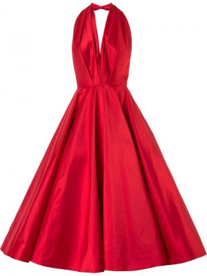 Платье с глубоким вырезом и пышной юбкой Romona Keveza. Цвет: красный