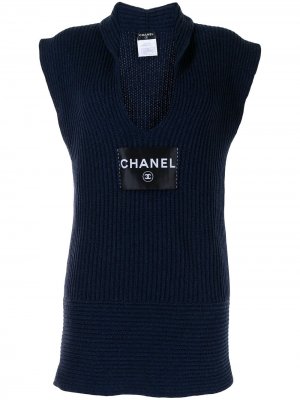 Кашемировый жилет 2008-го года с нашивкой-логотипом Chanel Pre-Owned. Цвет: синий