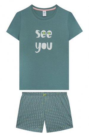 Хлопковая пижама Sanetta. Цвет: зелёный