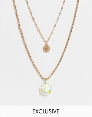 Золотистое многоярусное ожерелье с принтом лимонов на подвеске из искусственного жемчуга Inspired-Золотистый Reclaimed Vintage