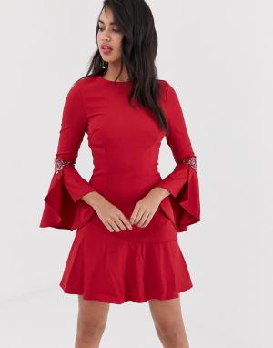 Платье с длинными рукавами клеш -Красный Little Mistress