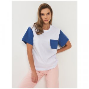 Фуфайка (футболка) женская 5221-3710 (46, белый/деним/белый) VAY. Цвет: синий