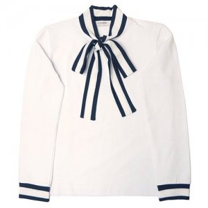 Трикотажная белая школьная блузка с контрастным бантом и манжетами Leya.me. Цвет: белый