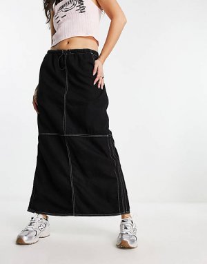 Черная юбка-макси карго с контрастной строчкой Bershka
