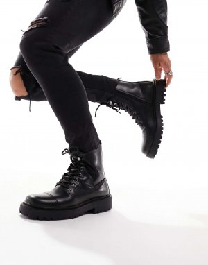 Черные военные ботинки Pull&Bear