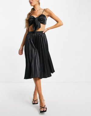 Атласная плиссированная юбка миди черного цвета -Черный цвет Femme Luxe