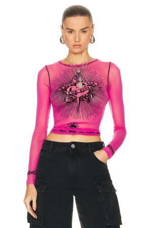 Топ Printed Safe Sex Tattoo Long Sleeve Crew Neck, цвет Pink Shocking Jean Paul Gaultier