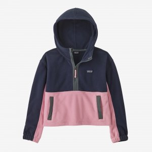 Детский укороченный флисовый пуловер с капюшоном Microdini , цвет New Navy w/Planet Pink Patagonia