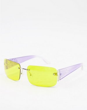 Модные прямоугольные очки без оправы с декоративной отделкой на дужках и желтыми стеклами -Многоцветный ASOS DESIGN