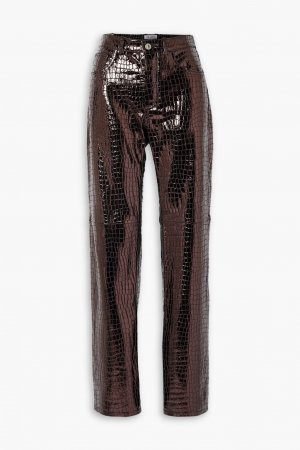 Прямые брюки из лакированной кожи металлик с эффектом крокодила , шоколад The Attico