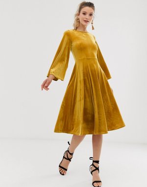 Приталенное платье с расклешенной юбкой Closet-Желтый Closet London