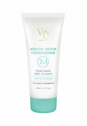 Кондиционер для волос Von U с кератином 7 в 1 корейский / Бальзам окрашенных и повреждённых Keratin Rehab in 200 мл. Цвет: белый