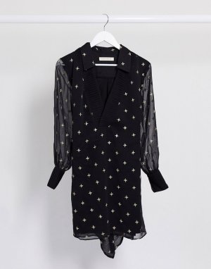 Черно-золотистое платье мини с длинными рукавами -Черный цвет Stevie May