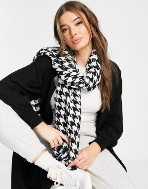 Черно-белый шарф с узором «гусиная лапка» -Черный New Look