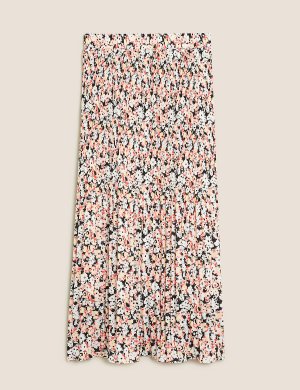 Прямая юбка миди с цветочным рисунком, Marks&Spencer Marks & Spencer. Цвет: розовый микс