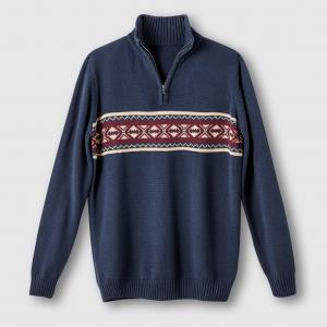 Пуловер жаккардовый с воротником на молнии CASTALUNA FOR MEN. Цвет: темно-синий