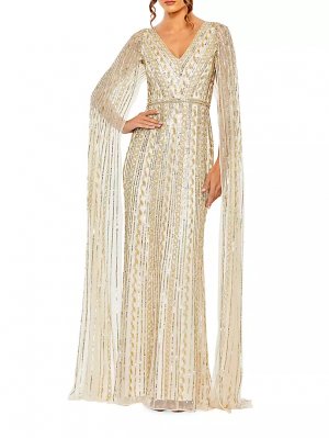 Украшенное платье с накидкой и рукавами , цвет beige silver Mac Duggal