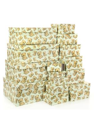 Набор из 15 картонных коробок 12*6,5*4-46,6*33*18см, Плюшевый улыбака VELD-CO. Цвет: салатовый, светло-коричневый