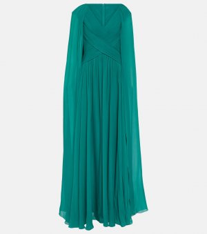 Платье с накидкой из смесового шелка , зеленый Elie Saab