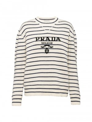 Кашемирово-шерстяной свитер с круглым вырезом , белый Prada