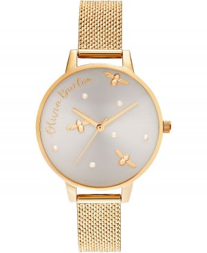 Женские часы-браслет из нержавеющей стали с жемчужным золотистым букле, 34 мм , золотой Olivia Burton