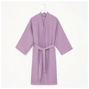 Халат удлиненный, укороченный рукав, пояс, размер 46-48, фиолетовый Этель. Цвет: сиреневый/фиолетовый