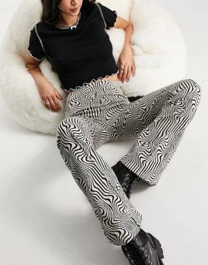 Черно-белые расклешенные брюки с принтом завитков -Разноцветный Bershka