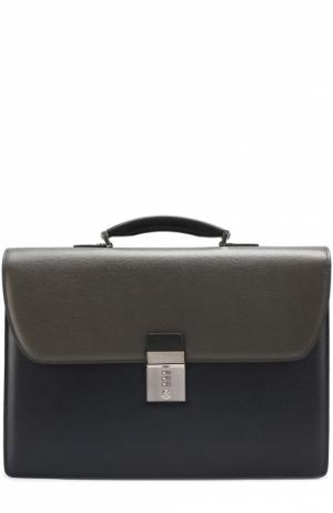 Кожаный портфель с плечевым ремнем Canali. Цвет: синий