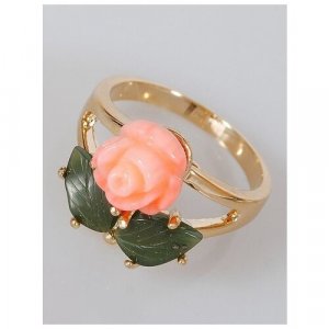 Кольцо помолвочное , нефрит, коралл, размер 17, зеленый, розовый Lotus Jewelry. Цвет: зеленый/розовый/розовый-зеленый