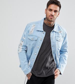 Выбеленная джинсовая куртка с рваной отделкой Brooklyn Supply Co.. Цвет: синий