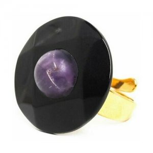 Кольцо , Purple Rain, разъемное, с рогом и аметистом, NB21.2-19-24206 (черный) Nature Bijoux. Цвет: черный