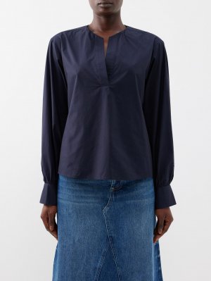 Блуза из поплина с v-образным вырезом FRAME, синий Frame