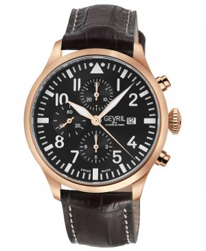 Мужские часы Vaughn Swiss автоматические коричневые с итальянским кожаным ремешком 44 мм Gevril