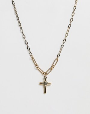 Золотистое ожерелье с подвеской-крестом -Золотой Sacred Hawk
