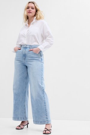 Укороченные джинсы с высокой талией широкими штанинами и технологией Washwell Gap, синий GAP