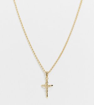 Позолоченное ожерелье из стерлингового серебра с крупными звеньями и подвеской-крестиком -Золотистый Chained & Able