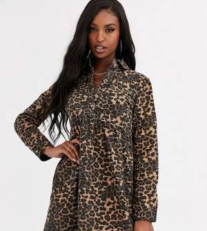 Свободное джинсовое платье с леопардовым принтом -Мульти Missguided Tall