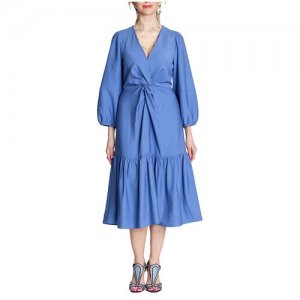 Платье голубое из льна с драпировкой на полочке Iya Yots. Цвет: голубой