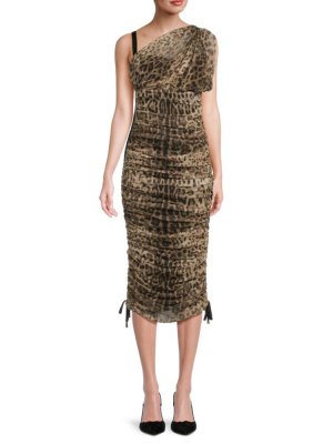 Платье миди из смесового шелка со сборками , цвет Brown Black Dolce&Gabbana
