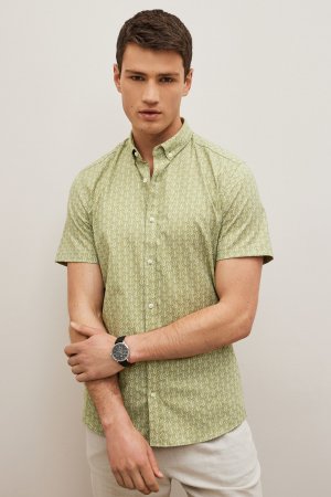 Рубашка-оксфорд стрейч с короткими рукавами и принтом , зеленый Next