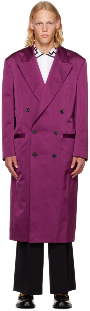 Пурпурное двубортное пальто Versace