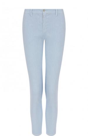 Укороченные льняные брюки с карманами 120% Lino. Цвет: голубой