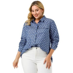 Женская весенняя джинсовая рубашка на пуговицах больших размеров с длинными рукавами , синий Agnes Orinda